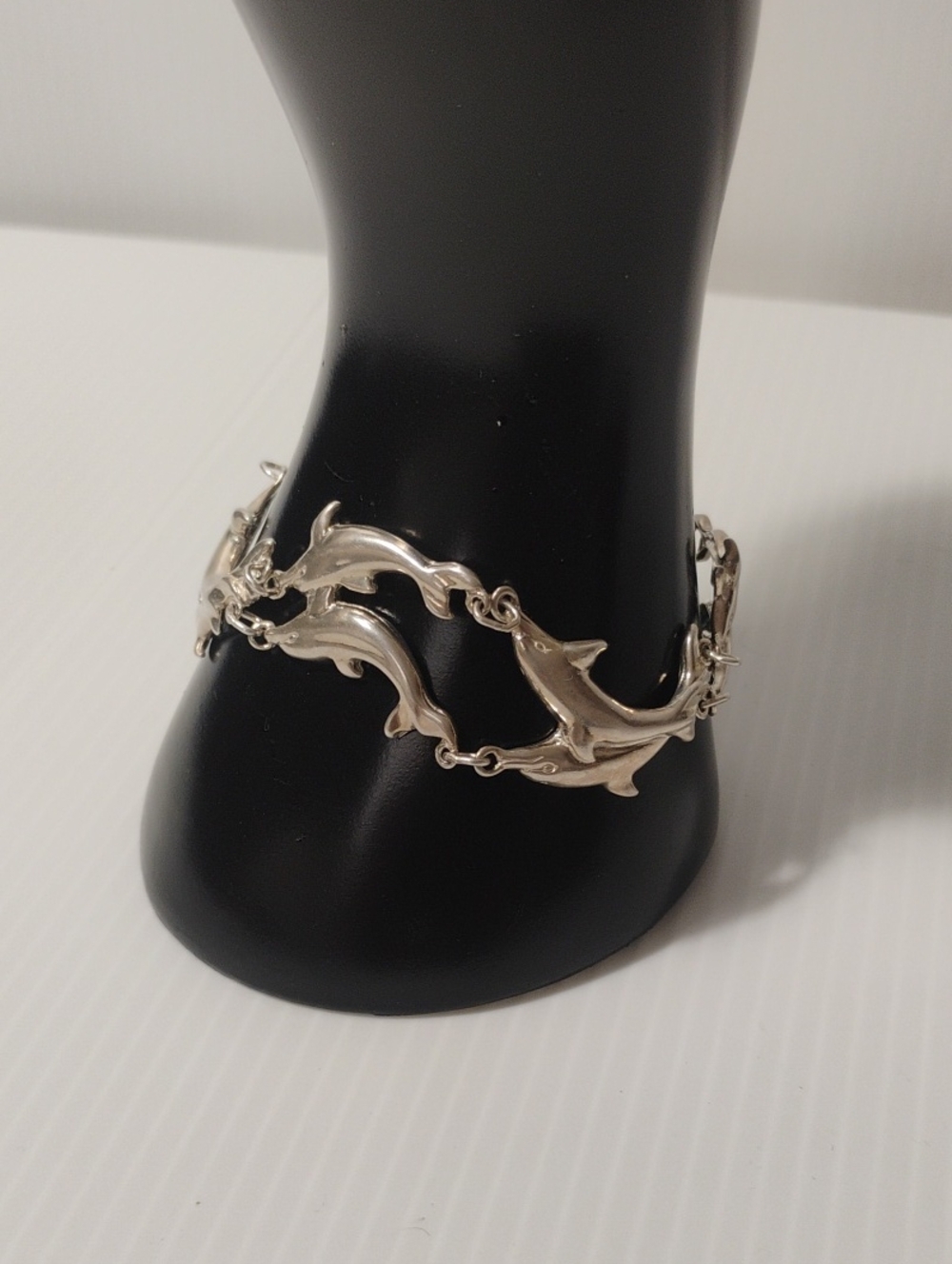 925 Sterling Silver Stamped Dolphin Playful Bracelet 7"